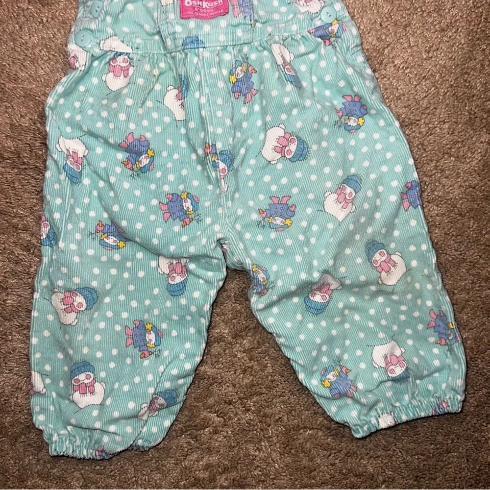 Rare Vintage OshKosh B'Gosh Corduroy Overalls Turquoise Snowman Unisex Size 12M
